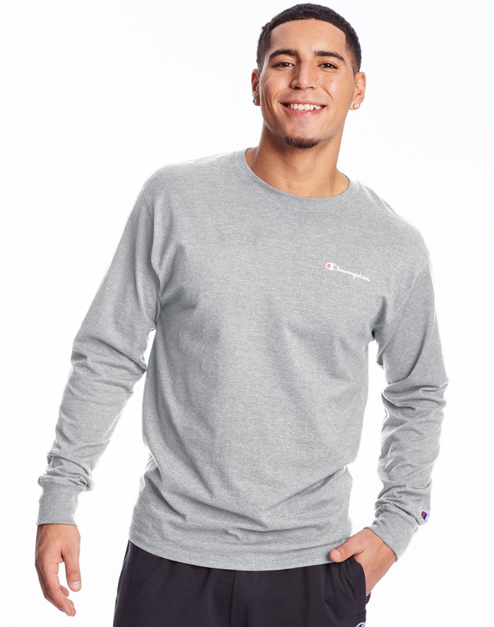 Camiseta Champion Hombre - Classic Jersey Long-Sleeve Script Logo ( Gris ) 3189067-MP